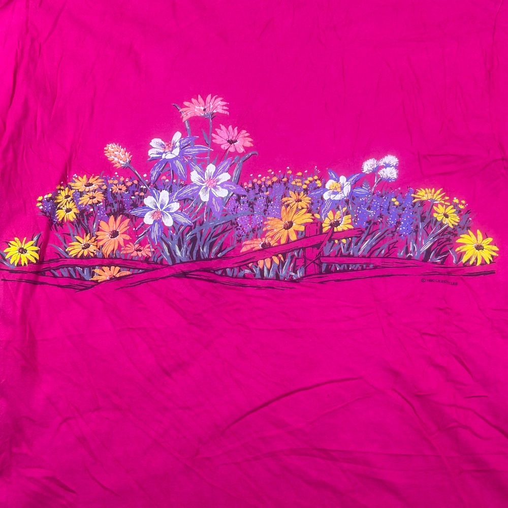 Vintage 1990 Jackson Hole WY Wildflower Graphic Tee Single Stitch Hot Pink Large - Picture 8 of 10